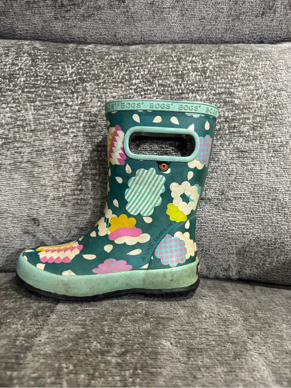 Bogs Kids Teal Abstract Pattern Rain Boots with Mint Trim Size 13